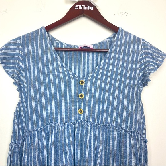 Pink Lily Women’s Linen Blend Babydoll Style Blouse Striped Small Boutique Boho - Picture 3 of 8